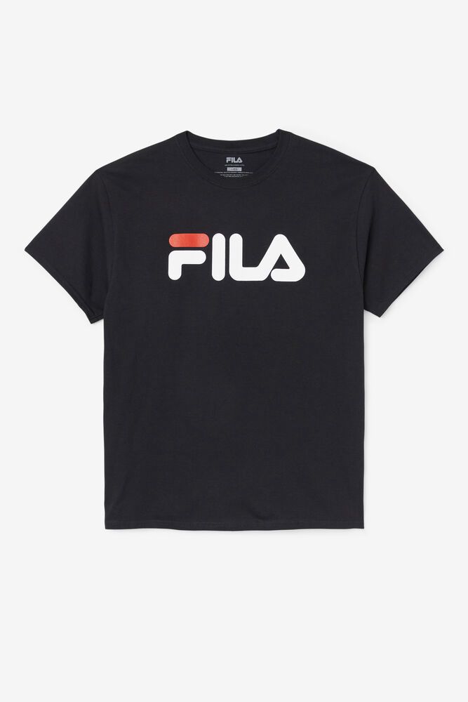 Fila Logo Black T-Shirt Mens - NZ 36482-BZEQ